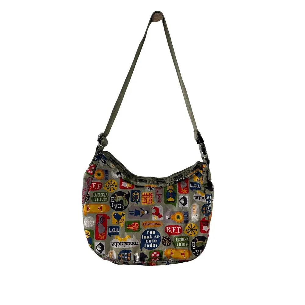 LeSportsac Graphic Print Nylon Shoulder Bag Multicolor Pop Art Hobo Messenger